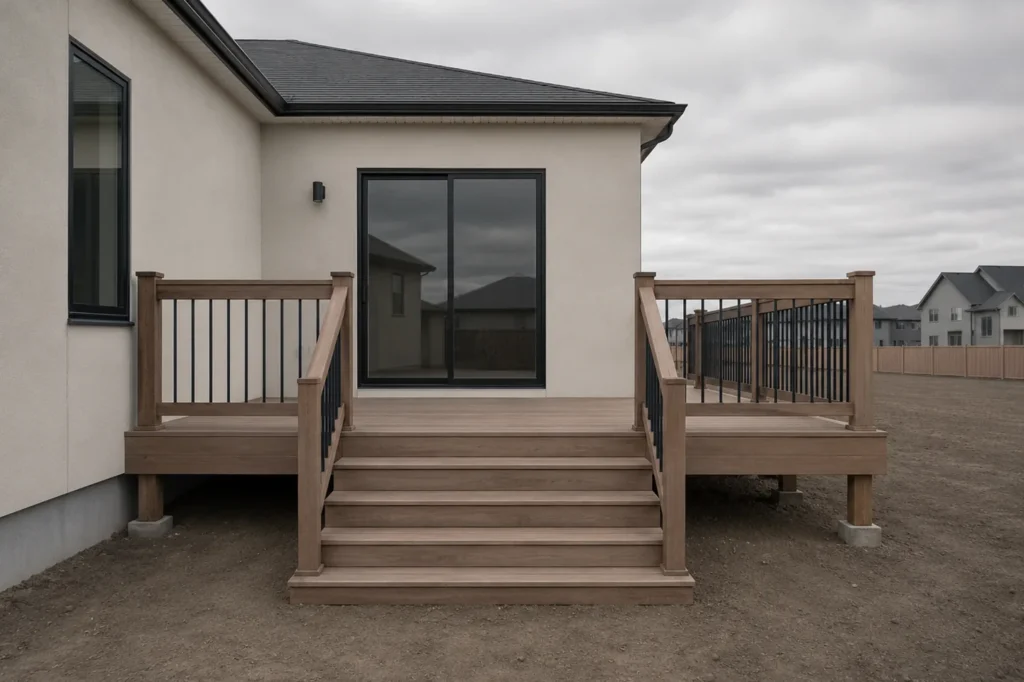 Completed rear deck with railings and steps