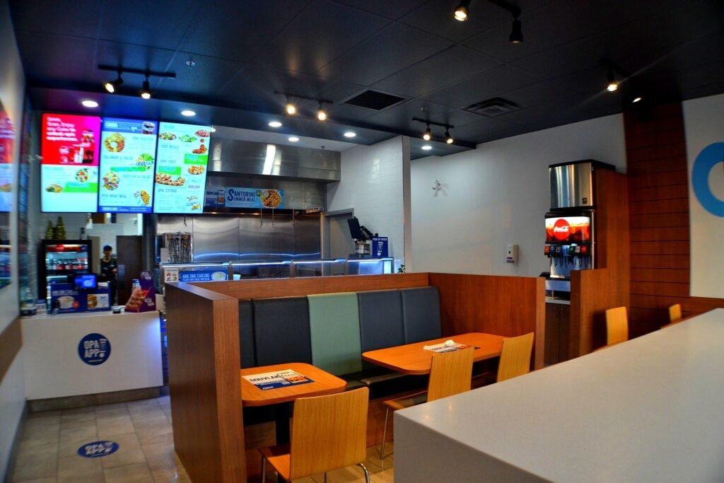 OPA restaurant dining tables and service counter
